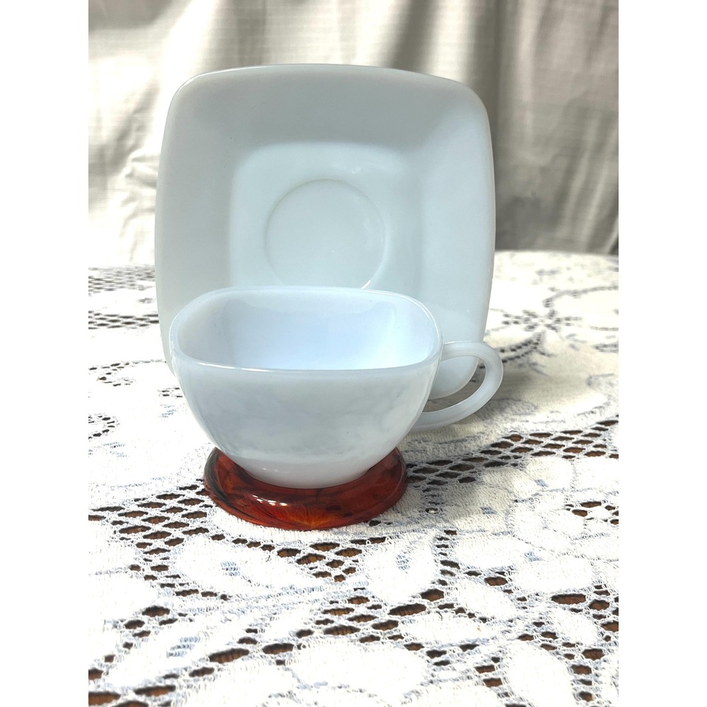 Teacup and‎ saucer Azurite Blue in Anchor Hocking Charm Pattern,